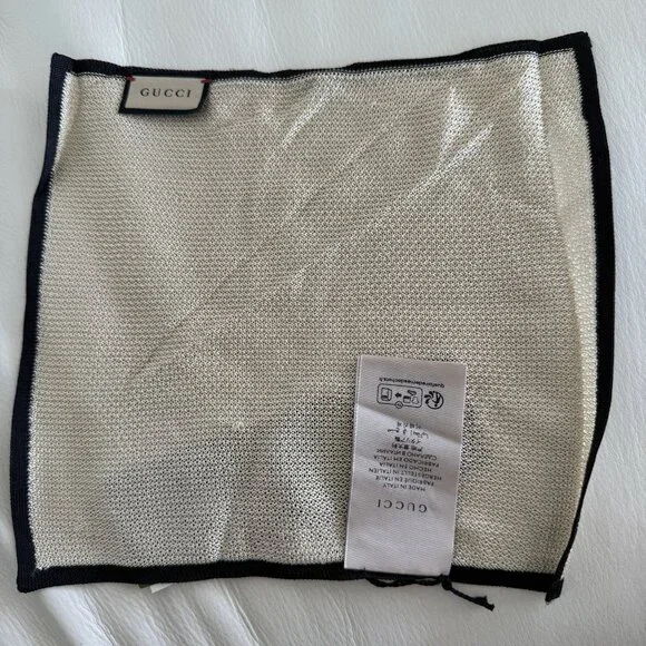 NEW Auth GUCCI Ivory/Black 100% SILK KNIT Pocket Square Handkerchief - Picture 7 of 7